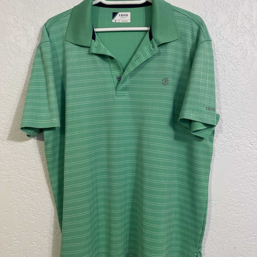IZOD Golf Polo Shirt Men's Medium Short Sleeve Bright Green Striped